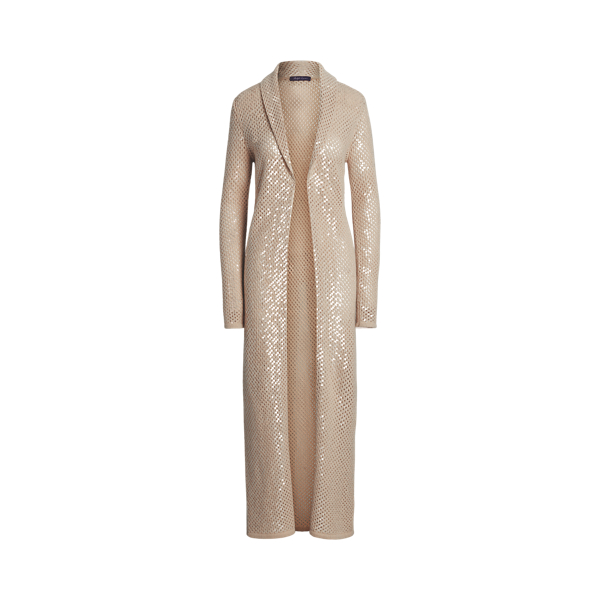 Embellished Cashmere Mesh Long Cardigan