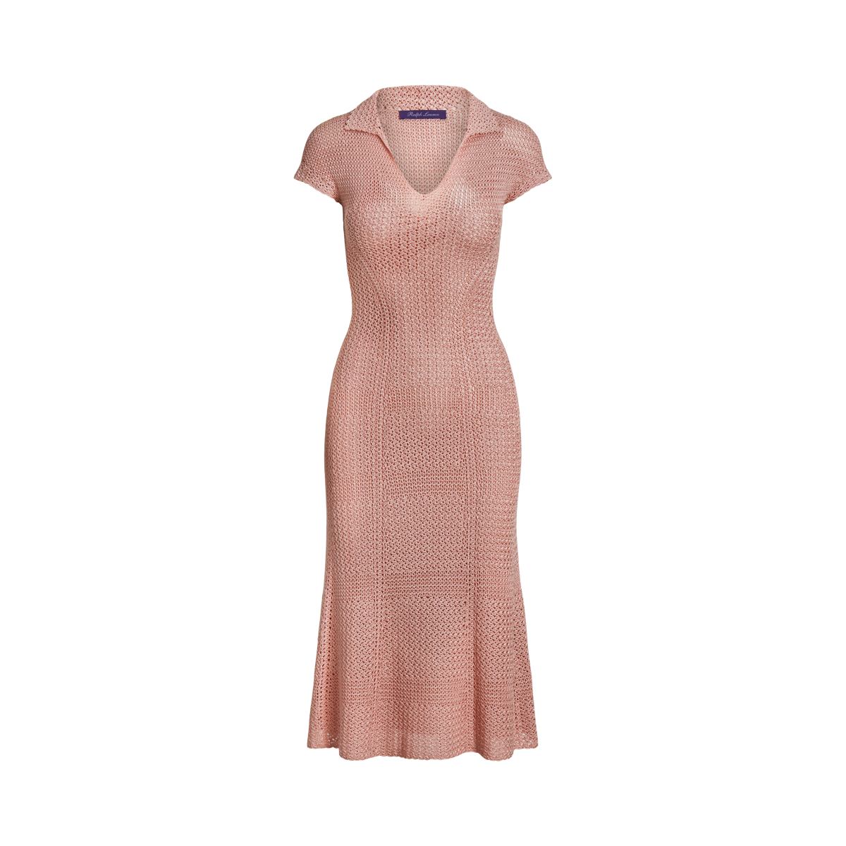 Silk Crochet Cap-Sleeve Polo Day Dress