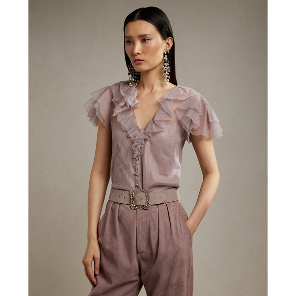 Rachael Ruffle-Trim Tulle Blouse