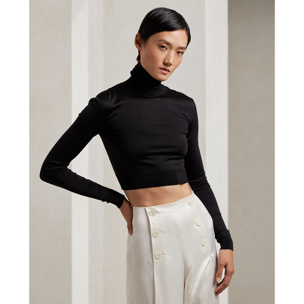 Black Silk-Plaited Jersey Cropped Turtleneck Ralph Lauren Collection 1