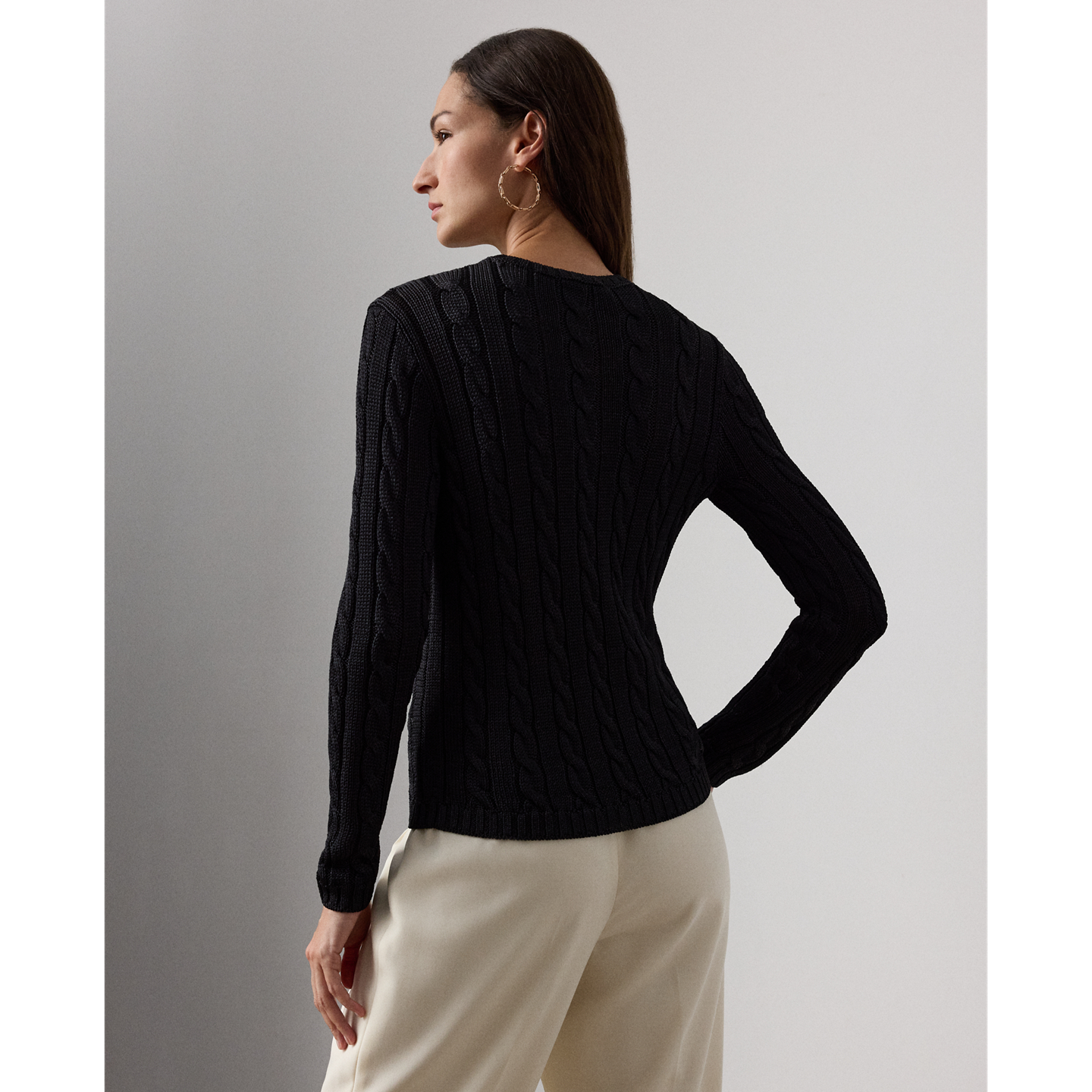 Женский свитер Ralph Lauren Cable-Knit Silk Crewneck, цвет: Чёрный — фото 2