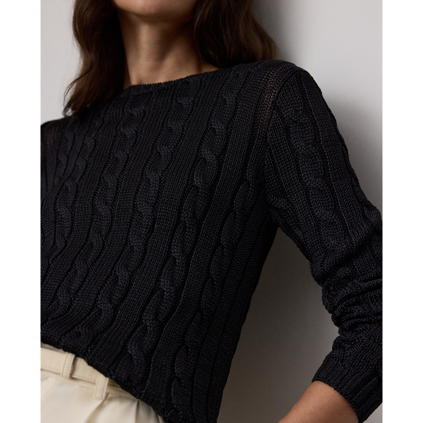 Женский свитер Ralph Lauren Cable-Knit Silk Crewneck, цвет: Чёрный — фото 3