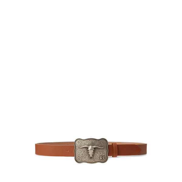 Rodeo-Buckle Pebbled Calfskin Belt