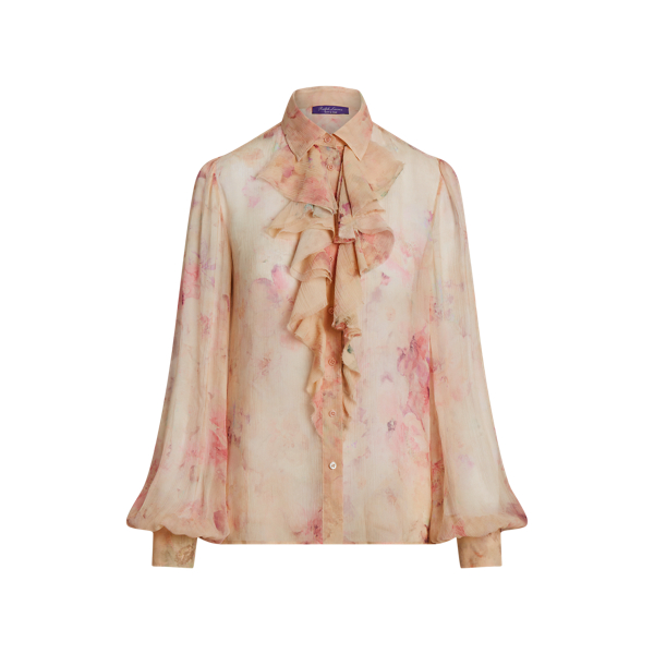 Dylon Ruffle-Trim Floral Chiffon Shirt