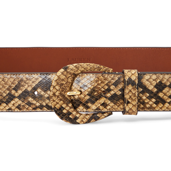 Crescent Buckle Faux Snakeskin Wide Belt