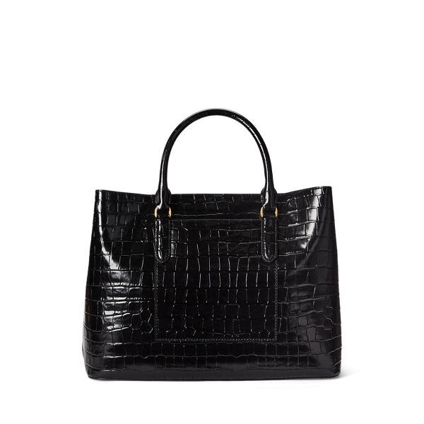 Black Embossed Leather Large Marcy Satchel Lauren 5