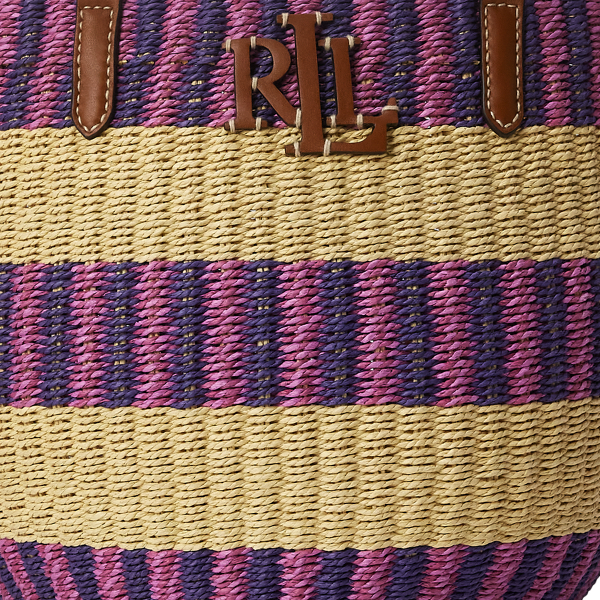Natural/Purple Jasper Striped Straw Medium Hartley Tote Bag Lauren 6