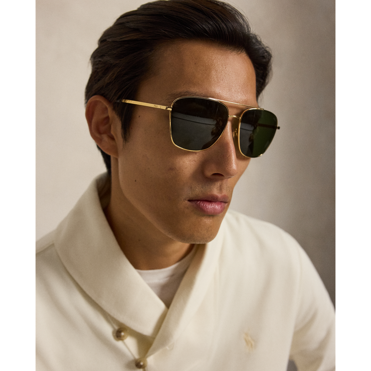 Мужские солнцезащитные очки Ralph Lauren Square Navigator Sunglasses, цвет: Блестящий золотой — фото 3