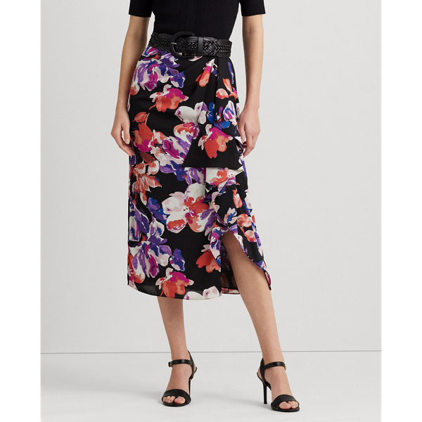 Black/Purple/Multi Floral Georgette Midi Skirt Lauren 4