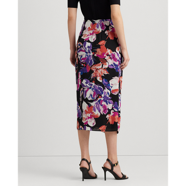 Black/Purple/Multi Floral Georgette Midi Skirt Lauren 5