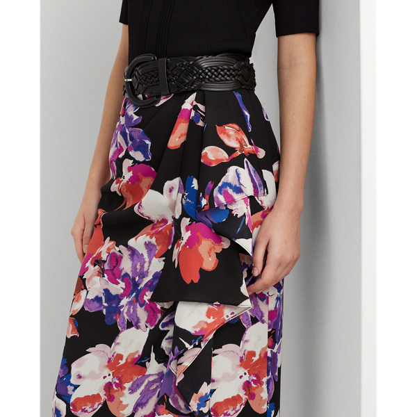 Black/Purple/Multi Floral Georgette Midi Skirt Lauren 6