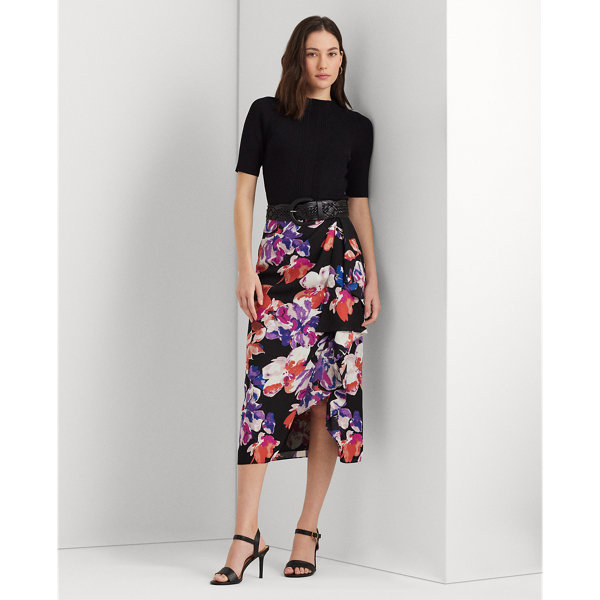 Black/Purple/Multi Floral Georgette Midi Skirt Lauren 7