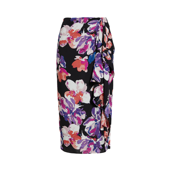 Black/Purple/Multi Floral Georgette Midi Skirt Lauren 2