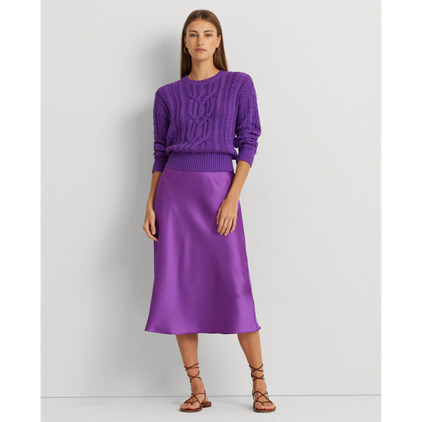 Purple Jasper Cable-Knit Cotton Crewneck Sweater Lauren 4