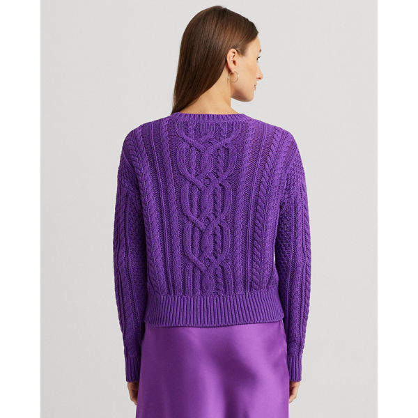 Purple Jasper Cable-Knit Cotton Crewneck Sweater Lauren 5