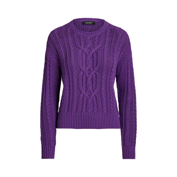 Purple Jasper Cable-Knit Cotton Crewneck Sweater Lauren 2