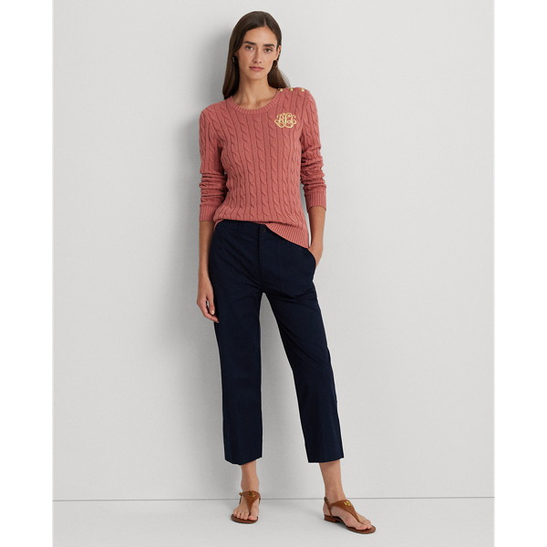 Pink Mahogany Button-Trim Cable-Knit Cotton Sweater Lauren 4