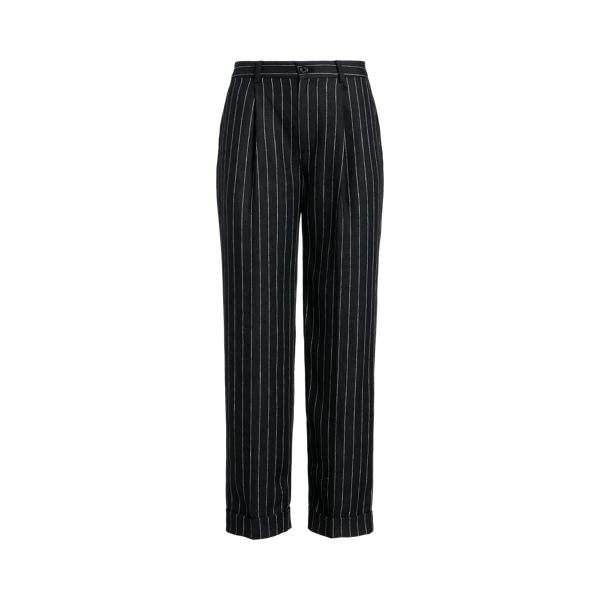 Pinstripe Pleated Linen Cropped Trouser Lauren 1