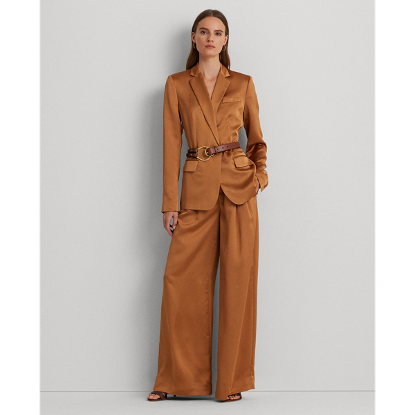 Argan Bronze Pleated Satin Charmeuse Wide-Leg Pant Lauren 1