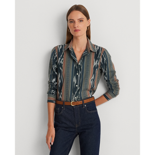 Navy Multi Geo-Stripe Featherweight Cotton Shirt Lauren 1