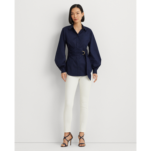 Refined Navy Tie-Front Cotton-Blend Shirt Lauren 4