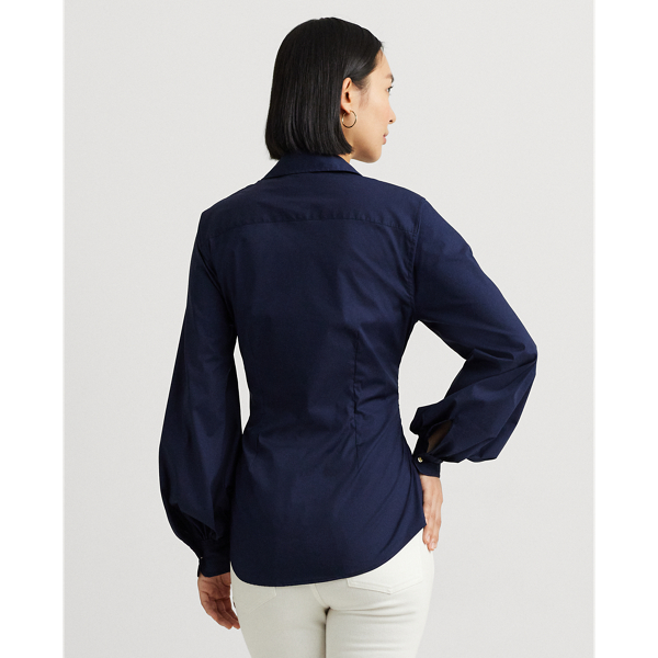 Refined Navy Tie-Front Cotton-Blend Shirt Lauren 5