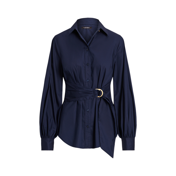 Refined Navy Tie-Front Cotton-Blend Shirt Lauren 2