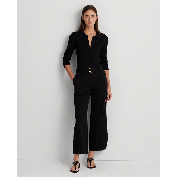 Black Rib-Knit Long-Sleeve Polo Cardigan Lauren 4