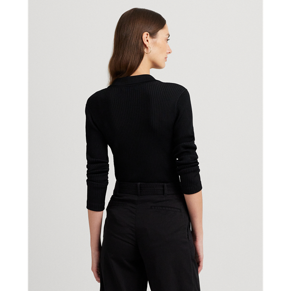 Black Rib-Knit Long-Sleeve Polo Cardigan Lauren 5