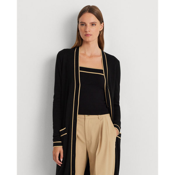 売れ筋商品|||ラルフローレン ニット&セーター アウター レディース Women's Two-Tone Cotton-Blend Cardigan Black/Birch Tan s7-1500515_lifestyle?$rl_4x5_pdp$