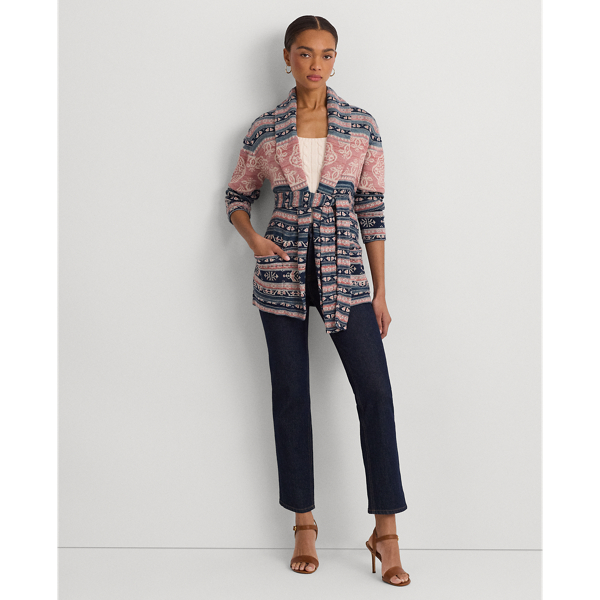 ラルフ・ローレン Lauren Ralph Lauren Geo Motif Belted Linen-Cotton Cardigan レディース S s7-1500516_alternate1?$rl_4x5_pdp$