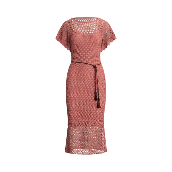 Belted Linen-Blend Pointelle-Knit Dress Lauren 1