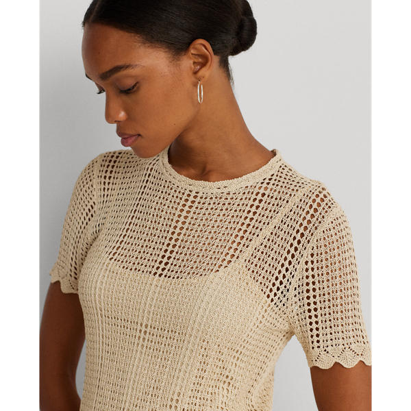 Pointelle-Knit Short-Sleeve Sweater