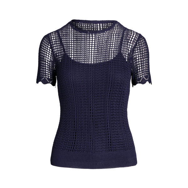 Pointelle-Knit Short-Sleeve Jumper