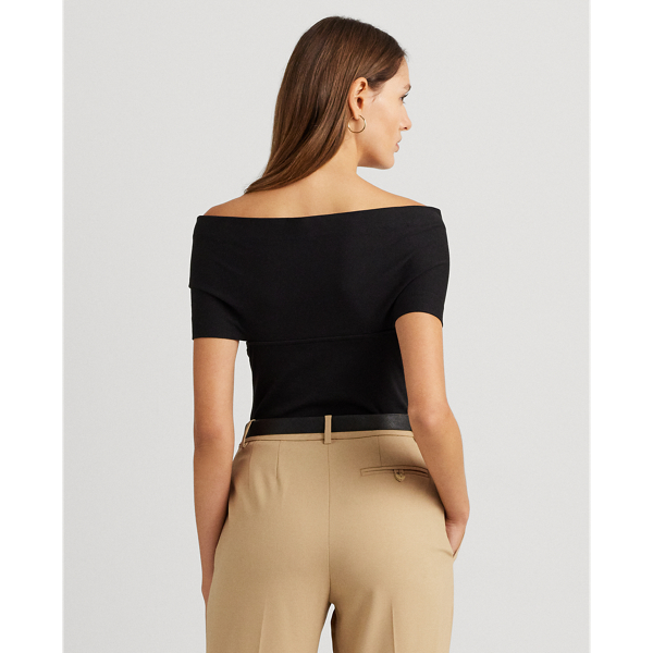 Black Ribbon Rib Knit Long Sleeve T-shirt by OPEN YY on Sale