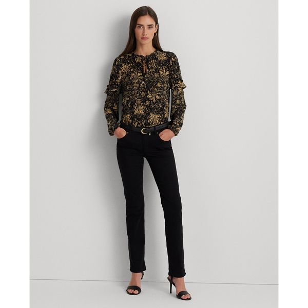 ラルフ・ローレン Lauren Ralph Lauren Ruffle-Trim Jersey Tie-Neck Top レディース シャツ トップス Floral Ruffle-Trim Jersey Tie-Neck Top