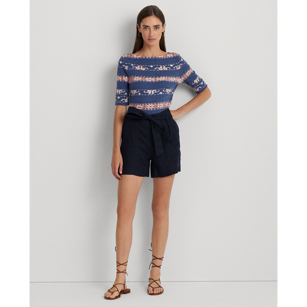 Print Stretch Cotton Boatneck Tee