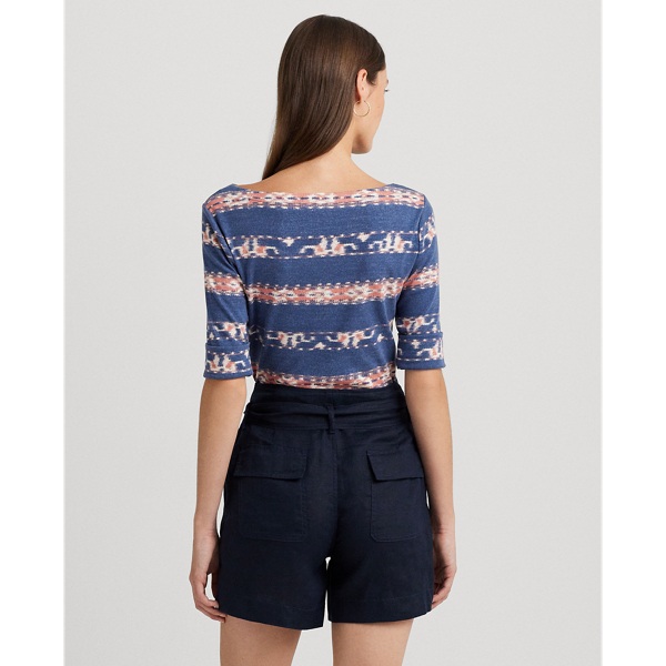 (取寄) ローレン ラルフローレン レディース プリント ストレッチ コットン ボートネック ティー Lauren Ralph Lauren women Print Stretch Cotton Boatneck Tee Blue Multi1 Print Stretch Cotton Boatneck Tee