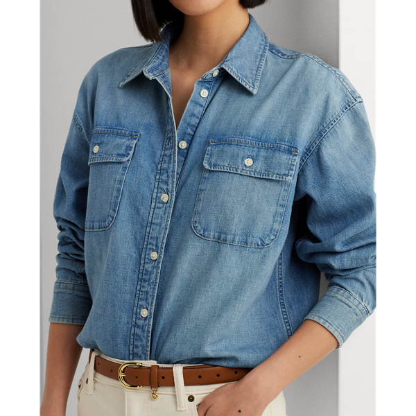 (取寄) ローレン ラルフローレン レディース クラシック フィット デニム シャツ Lauren Ralph Lauren women Classic Fit Denim Shirt Stella Wash Classic Fit Linen Shirt