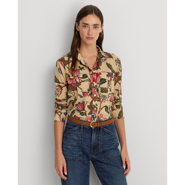 Cream Multi Floral Cotton Voile Shirt Lauren 1