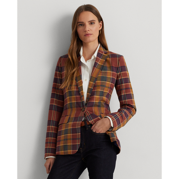 Navy/Tan Multi Cotton Madras Blazer Lauren 1