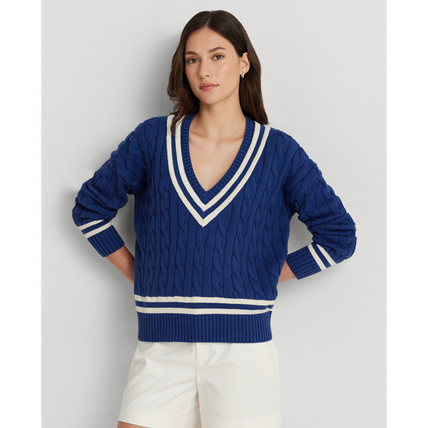 Indigo Sail/Cream Cable-Knit Cricket Sweater Lauren Petite 1