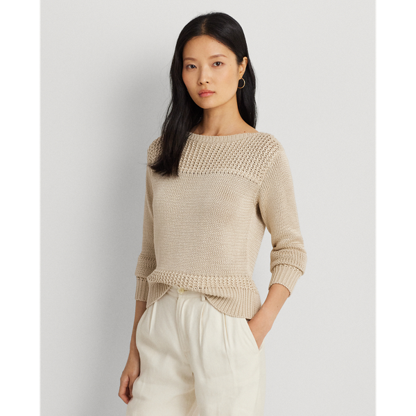 Explorer Sand Cotton-Blend Boatneck Sweater Lauren Petite 1