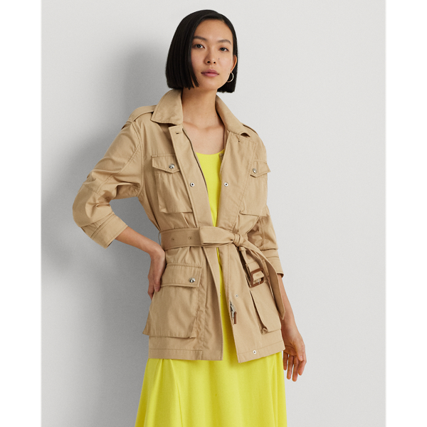 Birch Tan Belted Cotton Twill Field Jacket Lauren Petite 1