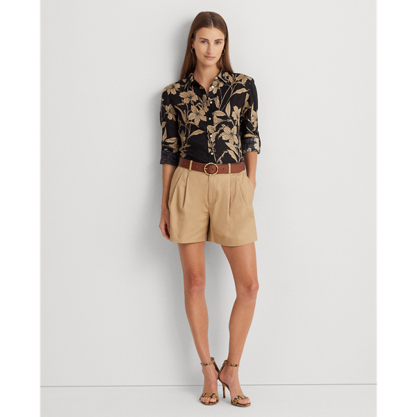 Black/Tan Floral Linen Shirt Lauren Petite 4