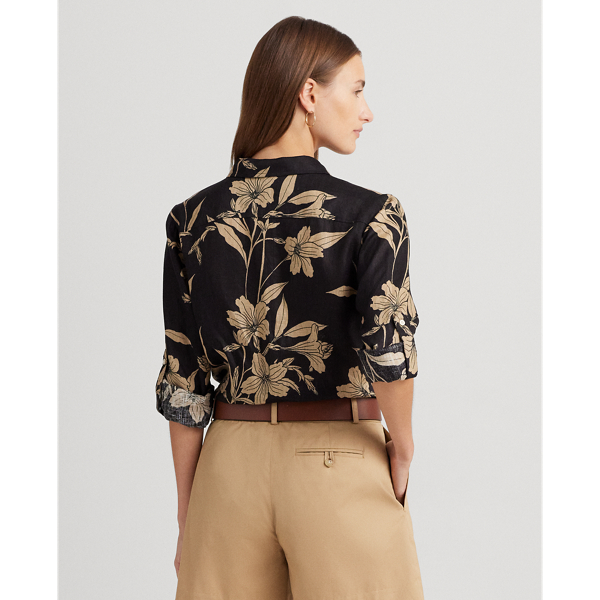 Black/Tan Floral Linen Shirt Lauren Petite 5