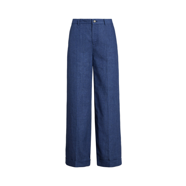 Pinstripe Linen Wide-Leg Cropped Trouser Lauren Petite 1