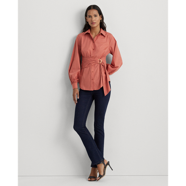 Pink Mahogany Tie-Front Cotton-Blend Shirt Lauren Petite 4