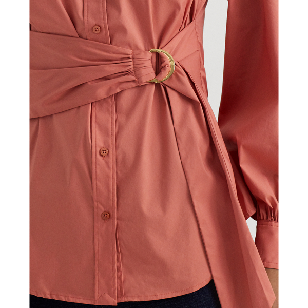 Pink Mahogany Tie-Front Cotton-Blend Shirt Lauren Petite 6