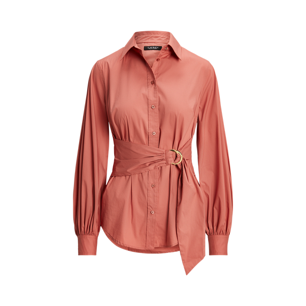 Pink Mahogany Tie-Front Cotton-Blend Shirt Lauren Petite 2